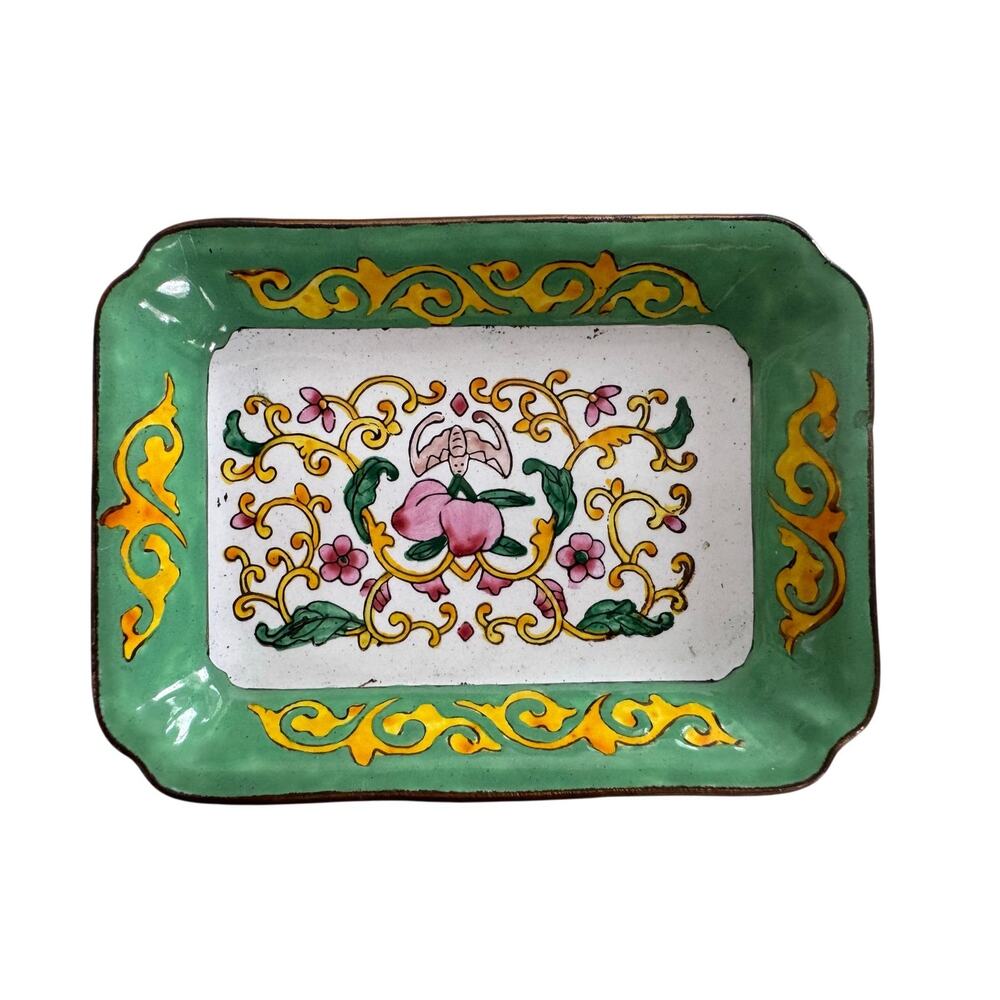 Vintage Chinese Canton Hand Painted Enamel  Floral Design